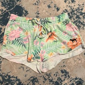 Pink Victoria's Secret Floral Athletic Shorts - Green and Pink medium dog logo